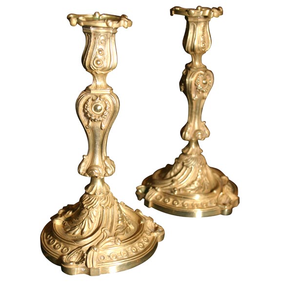 Rococo French Bronze Candlesticks For Sale