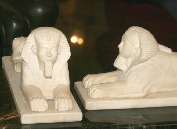 Unknown Pair of Carved Marble Sphinx