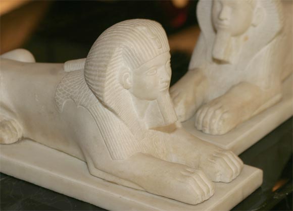 Pair of Carved Marble Sphinx 1