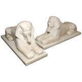 Pair of Carved Marble Sphinx