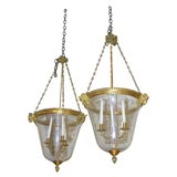 A pair of bronze and glass lantern