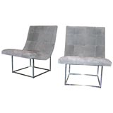 Pair of Slipper Chairs on Architectural Bases by Milo Baughman