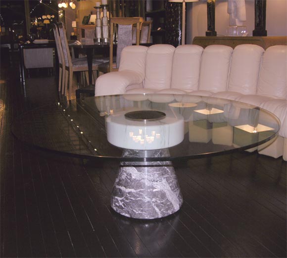 Coffee Table with Marble Base and Glass Top by Giotto Stoppino at