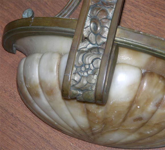 Bronze Pair of French Art Deco Alabaster Sconces For Sale
