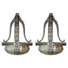 Pair of French Art Deco Alabaster Sconces