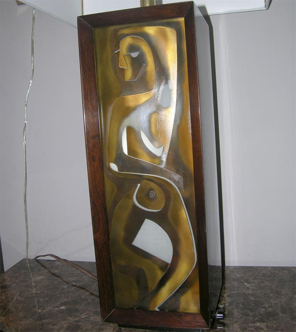 Brass Pair of Modernist Table Lamps with Abstract Male and Female
