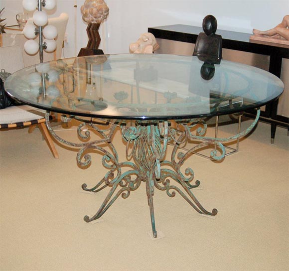 1940s French Ornate Decorative Iron Round Table Gilbert Poillerat Style Amazing