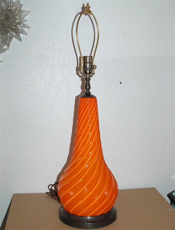 Pair of Murano glass orange lamps