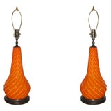 Pair of Murano glass orange lamps