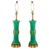 Pair of Jade green glass lamps