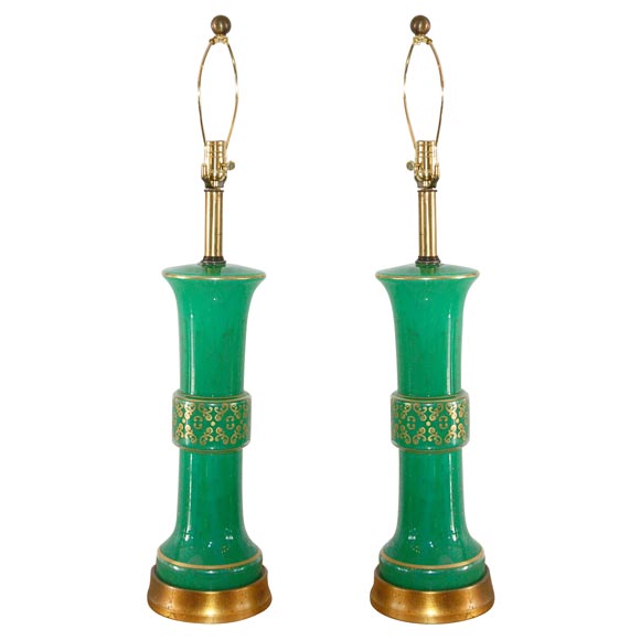 Pair of Jade green glass lamps