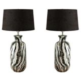 Pair of black and white ceramic lamps