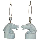 Vintage Pair of Art Deco Ceramic Horse Head Lamps