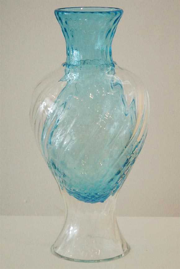 DOUBLE GLASS VASE BABY BLUE INSIDE /CLEAR OUTSIDE.