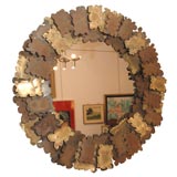 Metal  abstract sculpture wall  mirror, brass and tin