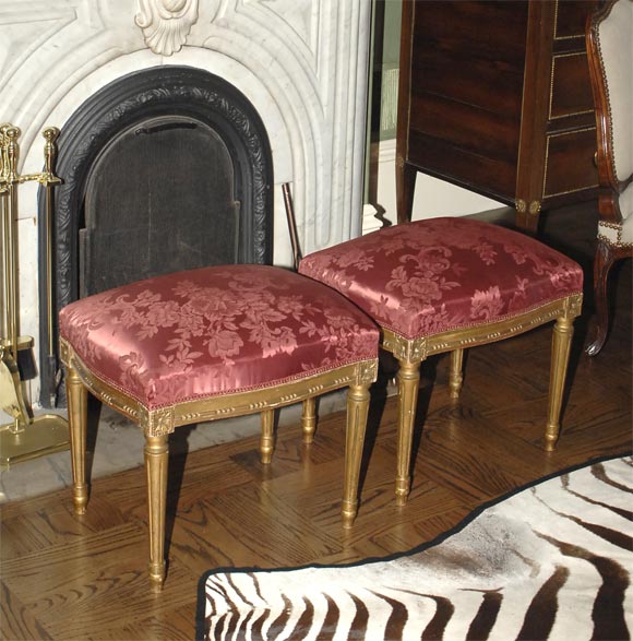 Pair 19th Century Giltwood Tabourets