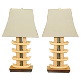 Pair of Chinoiserie Faux  Bamboo Lamps
