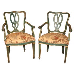 Pair of Hollywood Regency Emerald and Gilt Armchairs, Italy, circa 1950