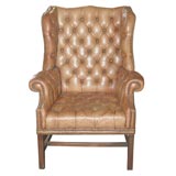 18th Century Style English Leather Wing Chair