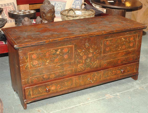 Romanian Painted Folk Art Blanket Box (reference # 9908a)