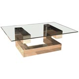 Manner Of Paul Evans Bronze Glass/Brass Cocktail Table