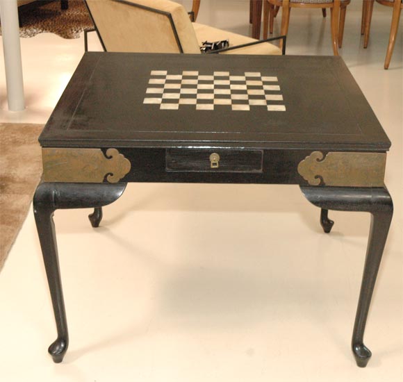 Decorative Game Table With Inlaid Chess Board