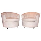 PAIR OF LUXURIOUS CHENILLE CHANNEL BACK CHAIRS.