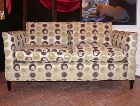 SMALL 1950'S SOFA IN A NEW RETRO FABRIC