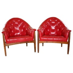 A Pair of 1960's Red Tufted Club Chairs