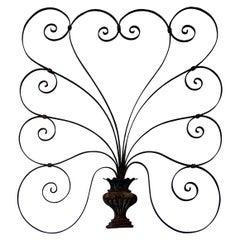 Large 19th Century French Iron Scrolled Vase Wall Hanging