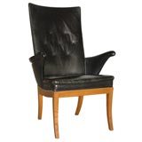 Pair of Frits Henningsen Black Leather Easy Chairs