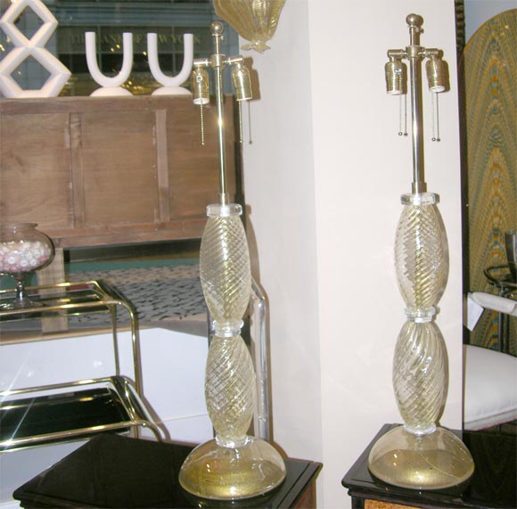 #3737 Pair of Gold Murano Glass table Lamps