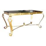 #3813 Gilt Wrought Iron Coffee Table with Black Glass Top