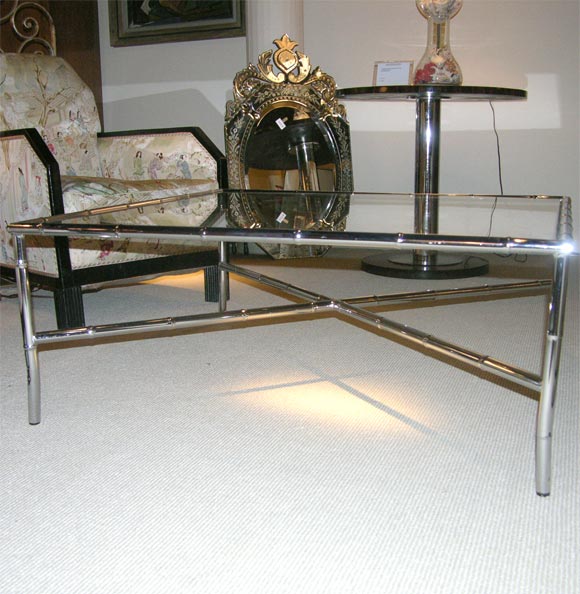 A french 1950's Chrome bamboo  square coffee table