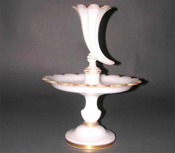Opaline epergne with cornucopia vase trimmed in fire gilt