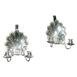 Pair of silvered bronze shell shaped two-light sconces