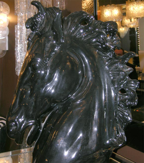 Mid-20th Century Black Ceramic Horse Head