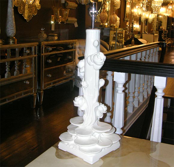 Mid-20th Century Pair of White Ceramic Lotus Flower Lamps