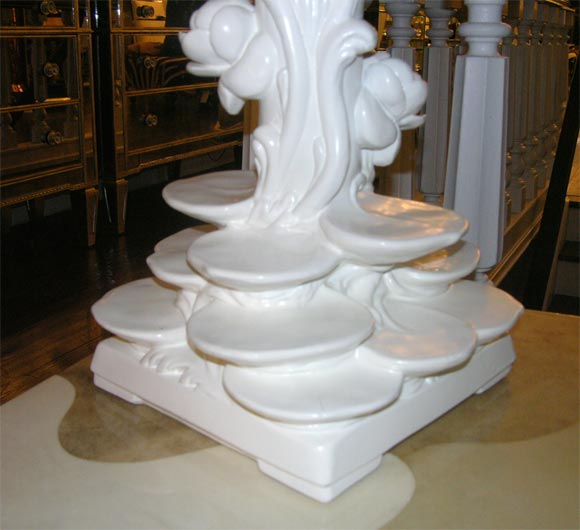 Pair of White Ceramic Lotus Flower Lamps 1