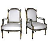 Pair of French Empire Chairs Upholstered in White Muslin