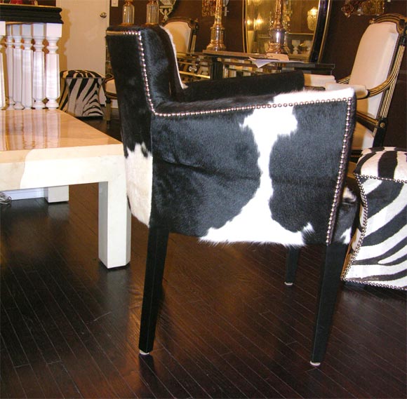 American Pair of French Deco Style Cowhide Armchairs with Nailheads