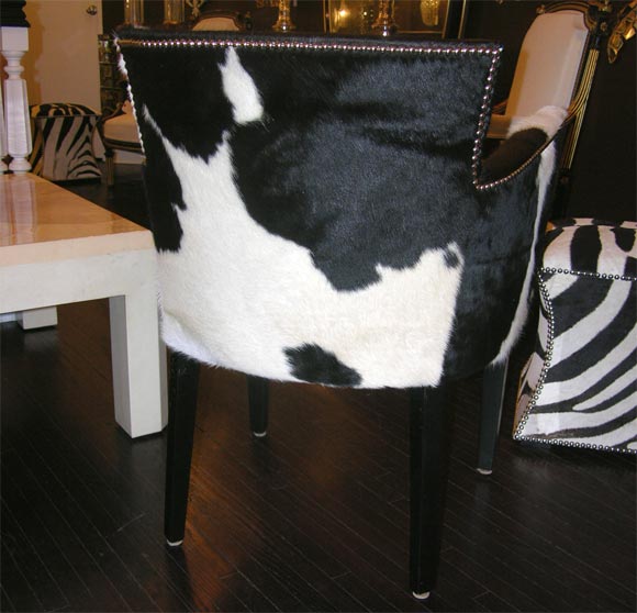 Pair of French Deco Style Cowhide Armchairs with Nailheads In New Condition In New York, NY