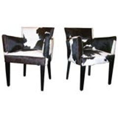 Pair of Custom Black and White Spotted Cowhide Deco Chairs 9