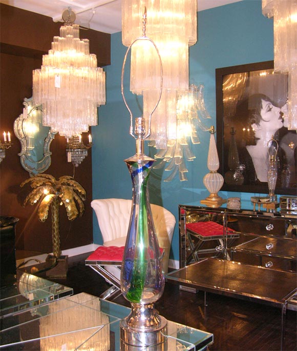Mid-20th Century Pair of Venini Multi Colored Lamps