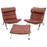 Leather Arne Norell Chairs and Ottoman