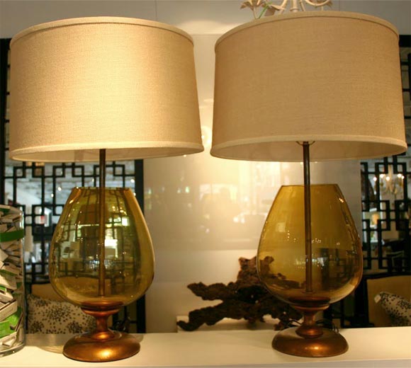 Pair of Amber Glass Lamps
