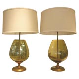 Vintage Pair of Amber Glass Lamps