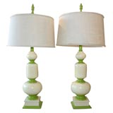 Pair of Green Wood Lamps