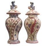 Antique PAIR of Dutch Delft Shaped Vases & Covers