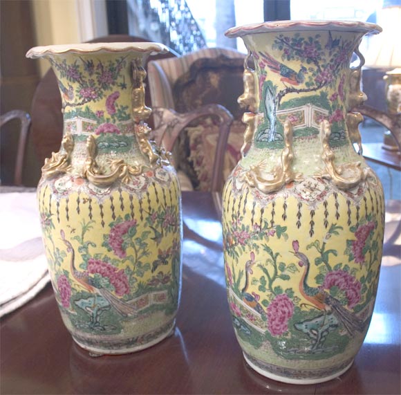Pair of 19th Century "Famille Verte" Chinese Vases